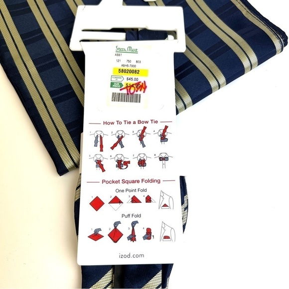Izod Bow Tie and Matching Pocket Square Classy Gent Accessories Preppy - Picture 4 of 4